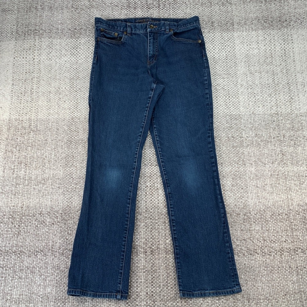Lauren Jeans Co Premium Straight Jeans Womens 10 Blue Dark Wash Classic Stretch